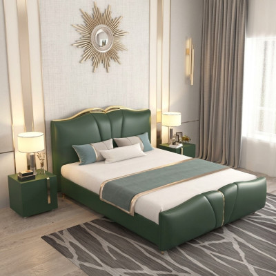 Bed luxury furniture bed frame wood bedroom furniture faux leather new