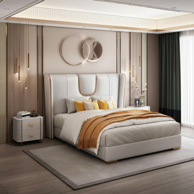 Double hotel beds bedroom bed upholstery design luxury furniture metal