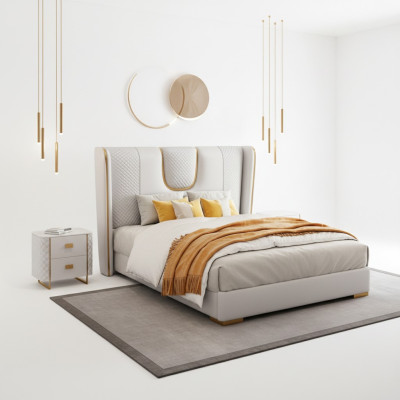 Double hotel beds bedroom bed upholstery design luxury furniture metal