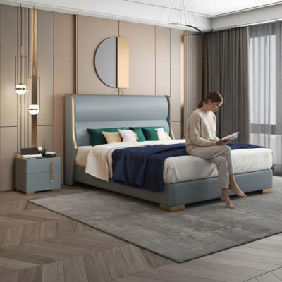 Beds double sleep room wood 180x200cm bed upholstery design luxury