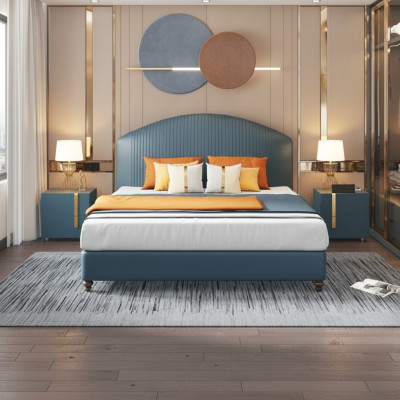 Bed, Bedroom, Luxury, Double Bed, Blue, Modern Design, Beds, Hotel