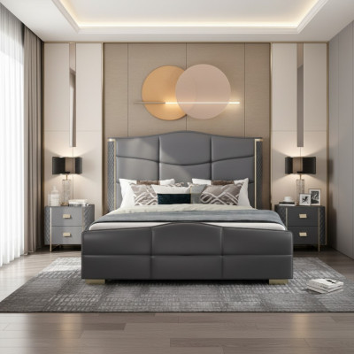 Double design bed modern hotel luxury sleeping room furniture bed frame