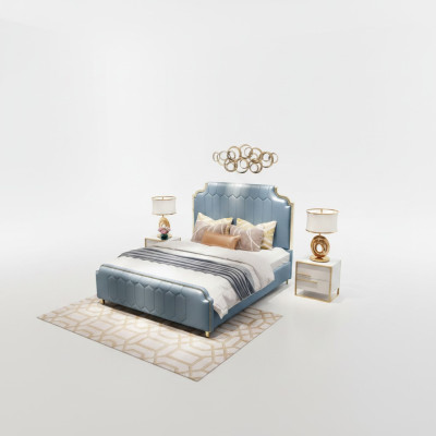 Modern bed, double bed, beds, wood, blue, style, wood, bedroom, new