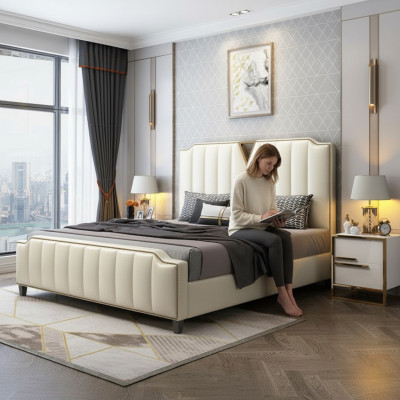Double bed bedroom beds luxury double bed beige furnishings furniture