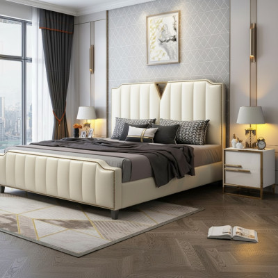 Double bed bedroom beds luxury double bed beige furnishings furniture