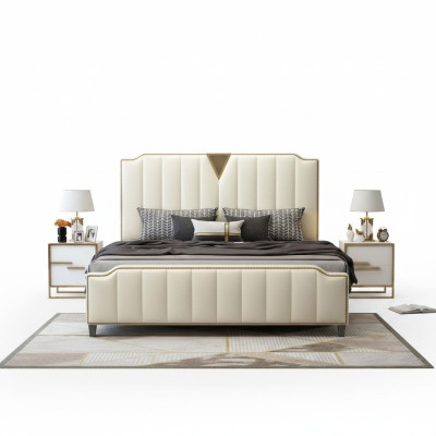 Double bed bedroom beds luxury double bed beige furnishings furniture