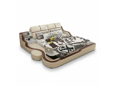 Multifunctional Bed Luxury Design Beige Double Beds with Shelf 180x200cm