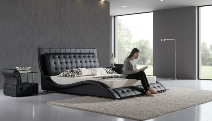 Bed Double Bed Black Upholstered Bed Bedroom Modern 180x200