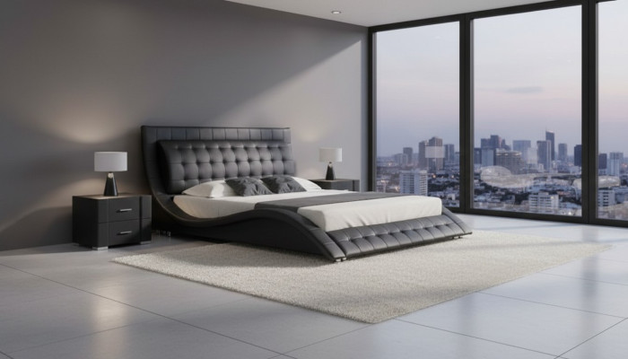 Bed Double Bed Black Upholstered Bed Bedroom Modern 180x200