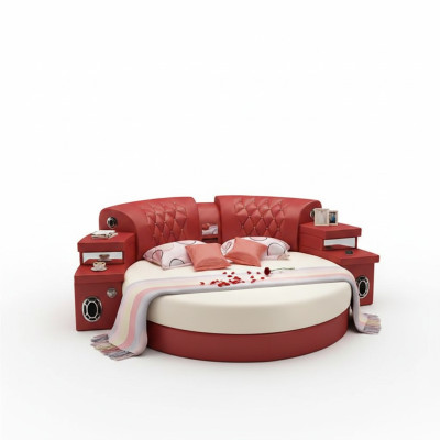 Round bed, round beds, multifunction, hotel, upholstered, leather, shelf, new