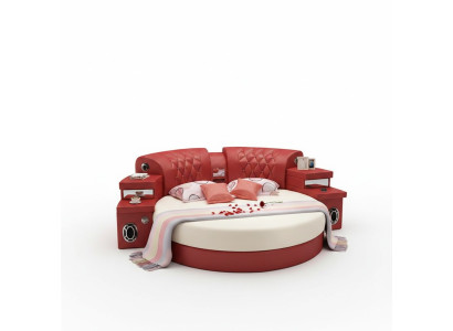 Round bed, round beds, multifunction, hotel, upholstered, leather, shelf, new