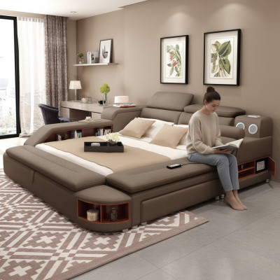 Luxury Bed 180x200 Multifunctional Bedroom Lounger Shelves New