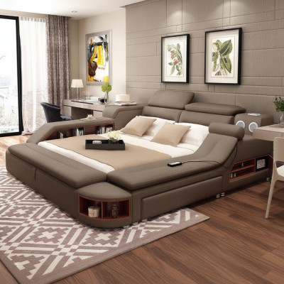 Luxury Bed 180x200 Multifunctional Bedroom Lounger Shelves New