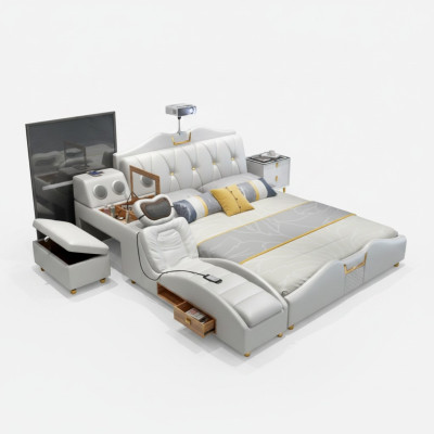 Multifunctional Bed Luxury Design Beds Double Shelf 180x200cm New