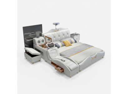 Multifunctional Bed Luxury Design Beds Double Shelf 180x200cm New