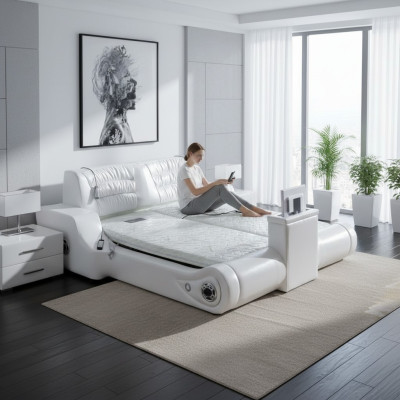 Double luxury design white bed upholstery beds modern hotel multifunction