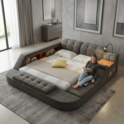 Design bed upholstery beds hotel massage function multifunction shelf