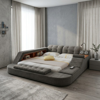Design bed upholstery beds hotel massage function multifunction shelf