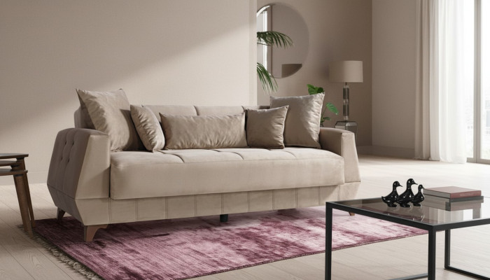 Design Sofa Three-Seater Beige Couch Furniture Textile Fabric 3-Seater Couches Sofas