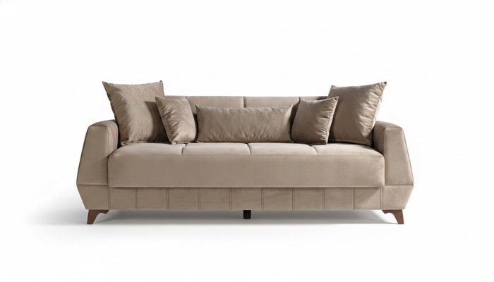 Design Sofa Three-Seater Beige Couch Furniture Textile Fabric 3-Seater Couches Sofas