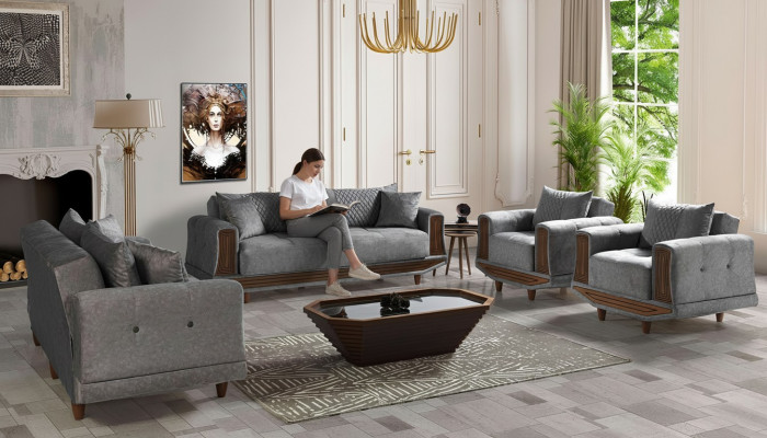 Sofa set 3+2+1+1 seater textile wood sofa 3-seater modern armchair complete set