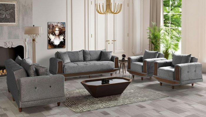 Sofa set 3+2+1+1 seater textile wood sofa 3-seater modern armchair complete set
