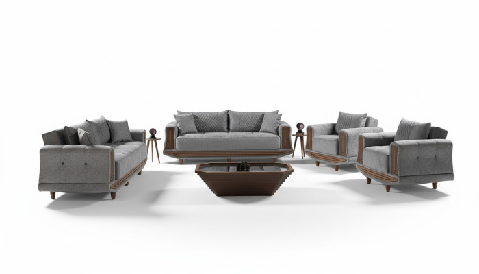 Sofa set 3+2+1+1 seater textile wood sofa 3-seater modern armchair complete set