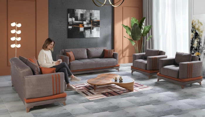 Modern living room design set sofa suite 3+2+1+1 gray living room furniture set