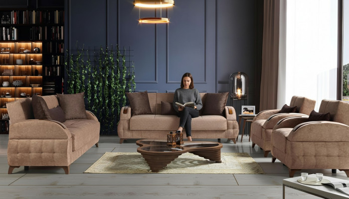Designer sofa set 3+2+1+1 seater couch upholstery seat cushion brown set