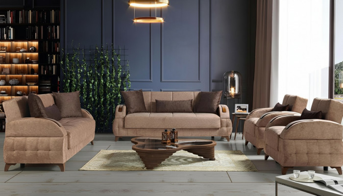 Designer sofa set 3+2+1+1 seater couch upholstery seat cushion brown set