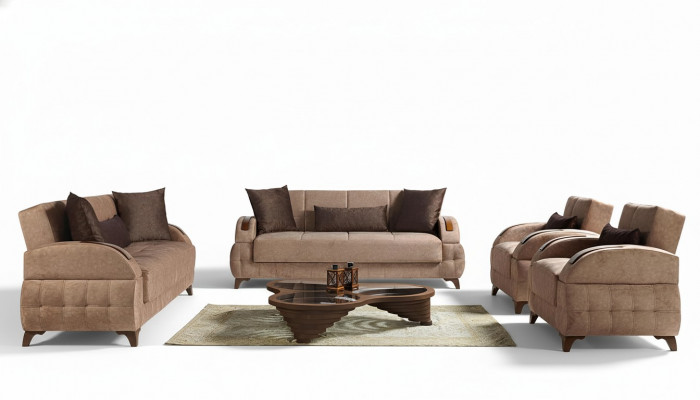 Designer sofa set 3+2+1+1 seater couch upholstery seat cushion brown set