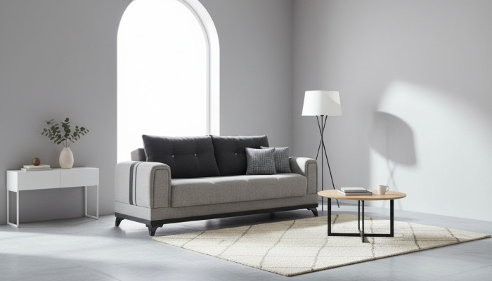 Living room luxury sofa, 3-seater relax sofas, modern gray relax 3-seater couches.
