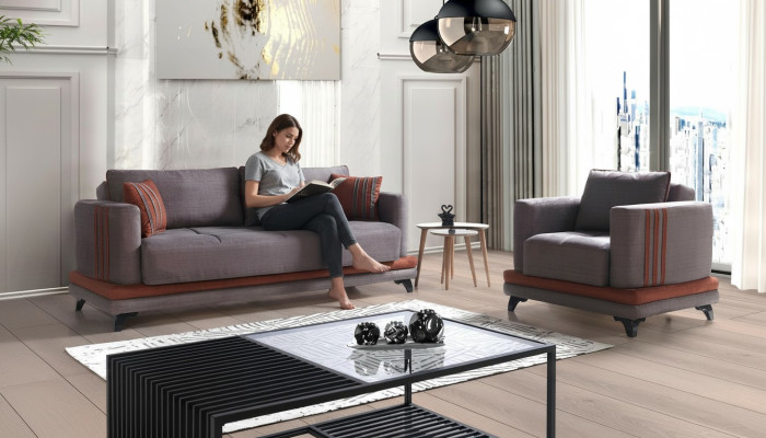 Sofa Set 3+1 Seater Textile Wood Sofa 3-Seater Modern Armchair Complete Set New EU