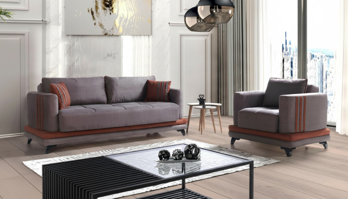 Sofa Set 3+1 Seater Textile Wood Sofa 3-Seater Modern Armchair Complete Set New EU