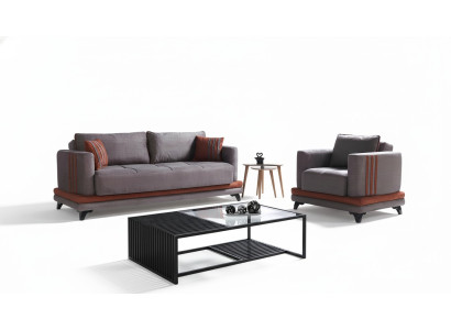 Sofa Set 3+1 Seater Textile Wood Sofa 3-Seater Modern Armchair Complete Set New EU