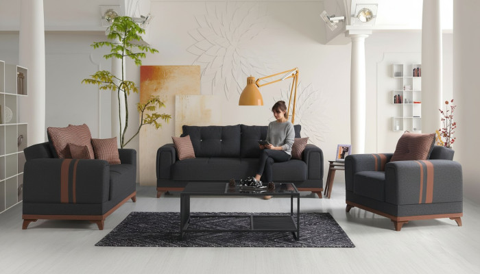 Gray sofa set 3+2+1 seater sofa complete set relaxation armchair 3-piece.