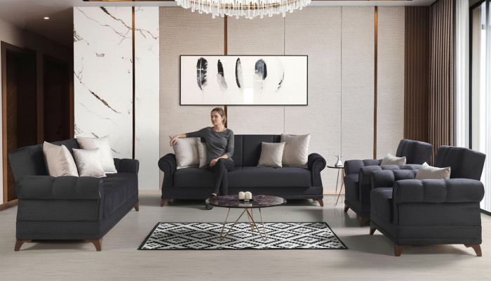Sofa set 3+2+1+1 seater textile modern complete 2x armchair sofa 3-seater luxury