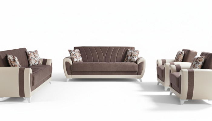 Sleeper Sofa Upholstery 3+2+1+1 Seater Textile Sofa Armchair Complete Set Brown