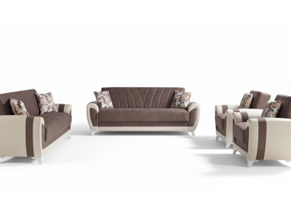 Sleeper Sofa Upholstery 3+2+1+1 Seater Textile Sofa Armchair Complete Set Brown
