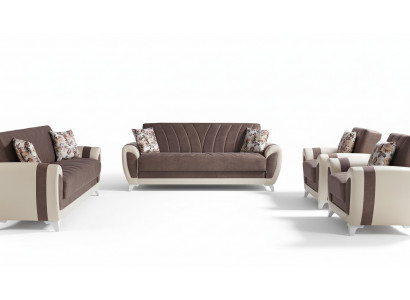 Sleeper Sofa Upholstery 3+2+1+1 Seater Textile Sofa Armchair Complete Set Brown