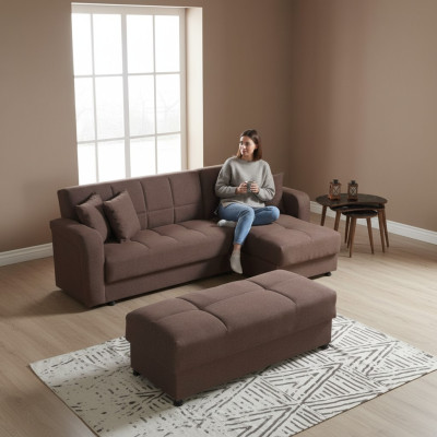 Luxury Living Room Set: Ottoman + L-Shaped Corner Sofa, Modern Set, Complete Relaxation.