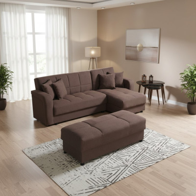 Luxury Living Room Set: Ottoman + L-Shaped Corner Sofa, Modern Set, Complete Relaxation.