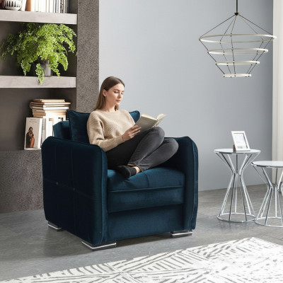 Design Seat Luxury Armchair Relax Textile Blue Color Armchair Club Lounge Modern