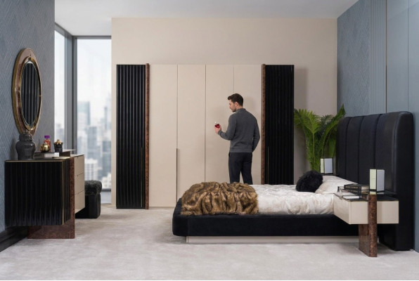 Bedroom set bed 2x nightstands wardrobe dresser design furniture