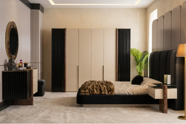 Bedroom set bed 2x nightstands wardrobe dresser design furniture
