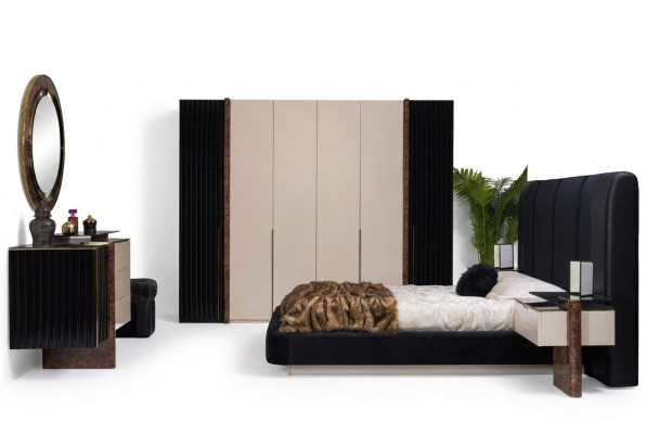 Bedroom set bed 2x nightstands wardrobe dresser design furniture