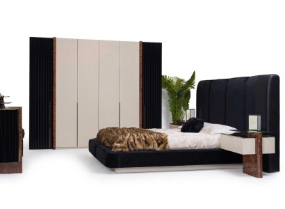 Luxury bedroom set bed 2x nightstands + wardrobe wood complete