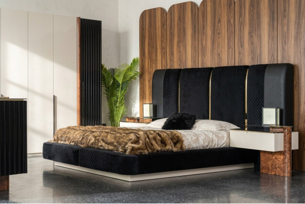 Modern bedroom set bed 2x nightstands design furniture 3 pcs