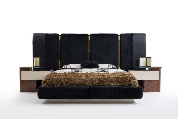 Modern bedroom set bed 2x nightstands design furniture 3 pcs