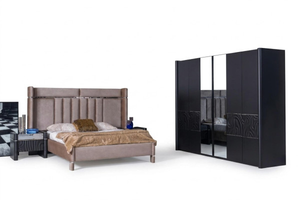 Bedroom Set Complete Bed + 2x Nightstands + Wardrobe 4-piece.